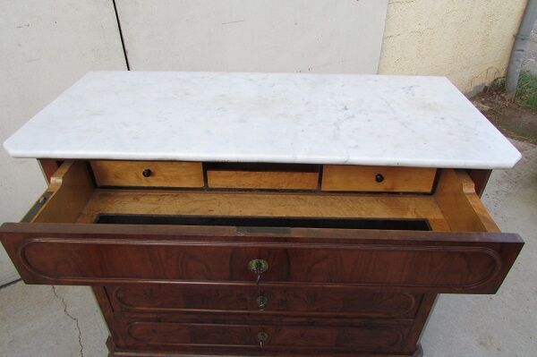 Chest of drawers secretary Louis Philippe in walnut and magnifying glass
