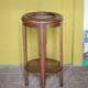 Vintage wooden side table, wooden and marble pedestal table, wooden pedestal, plant stand.