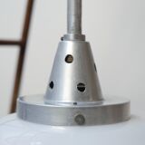 French Holophane Two Tone Glass Opaline Mid-Century Pendants (3)