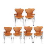Un ensemble de 4 chaises Seven - Modèle 3107 - Cuir classique cognac - Arne Jacobsen - Fritz Hansen