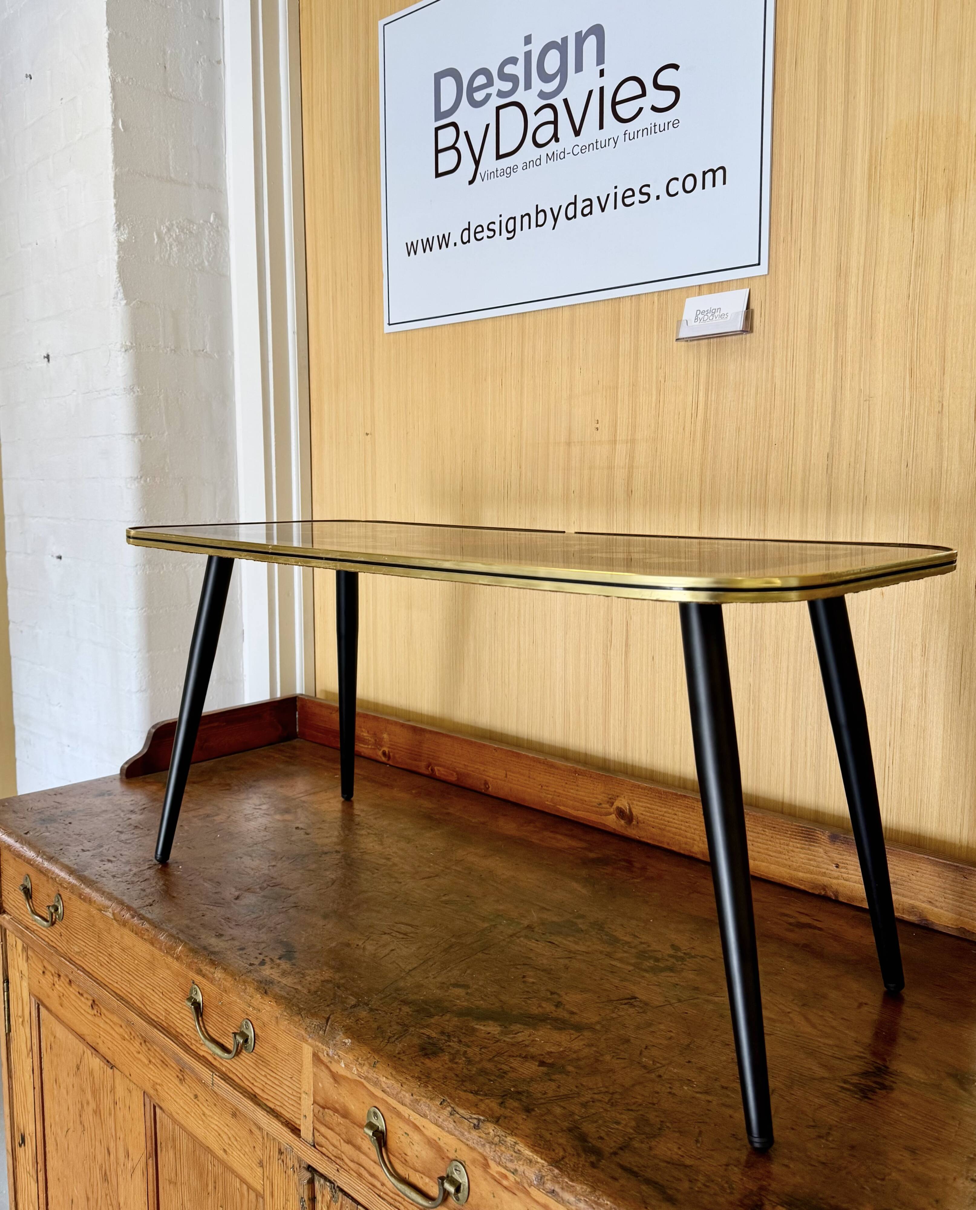 Vintage Coffee Table Floral Glass Top Tapered Legs