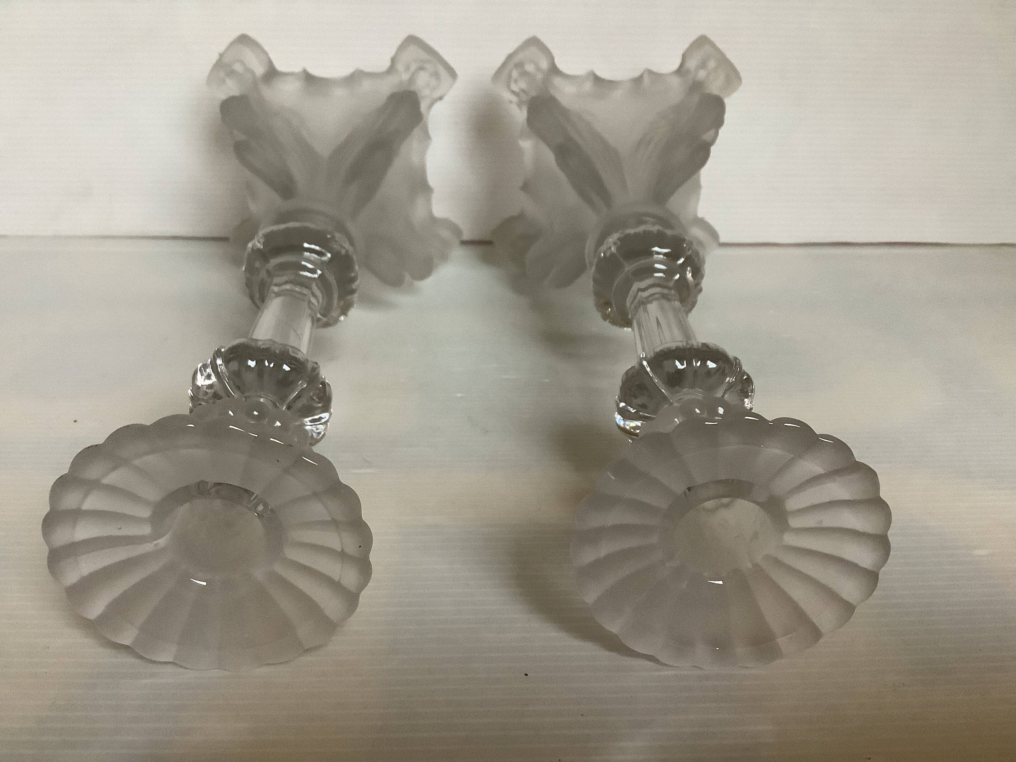 Pair of antique Val Saint Lambert griffin candlesticks