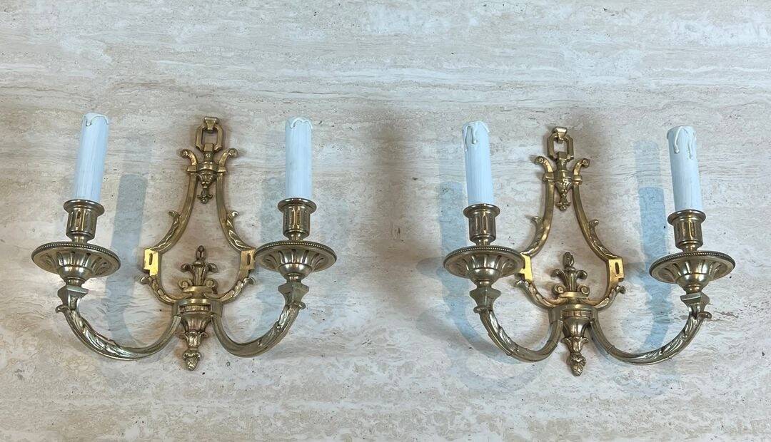 Pair of Bronze Wall Lights in Louis XVI Style by Lucien Gau