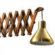 Solid teak wall lamp/Scissor lamp with brass coloured aluminium shade.
