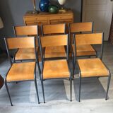 6 chaises scolaire vintage pieds compas