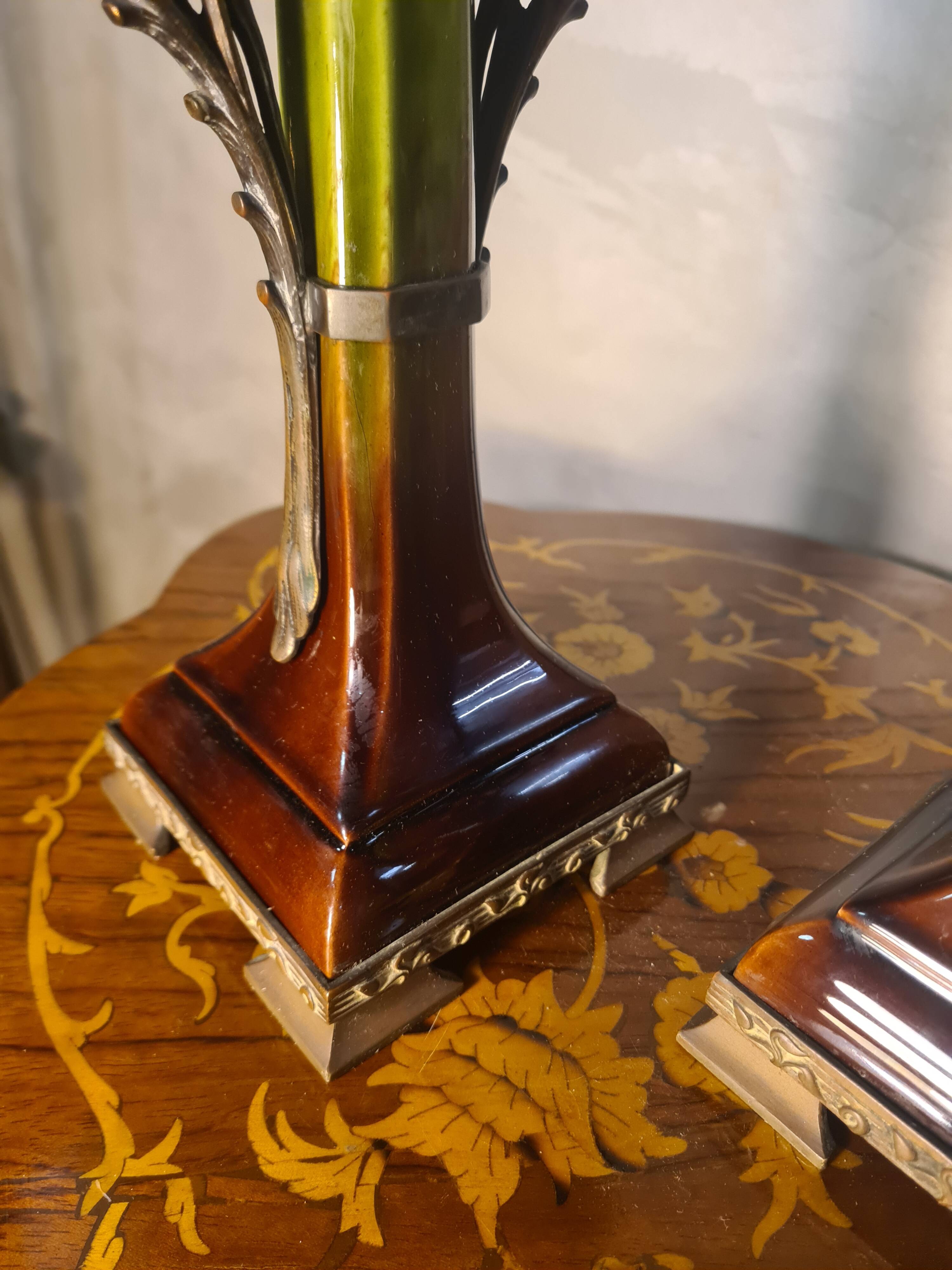 pair of antique Austrian bronze candlesticks, Art Nouveau style,