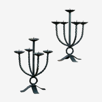 Paire de chandeliers à cinq branches, années 50