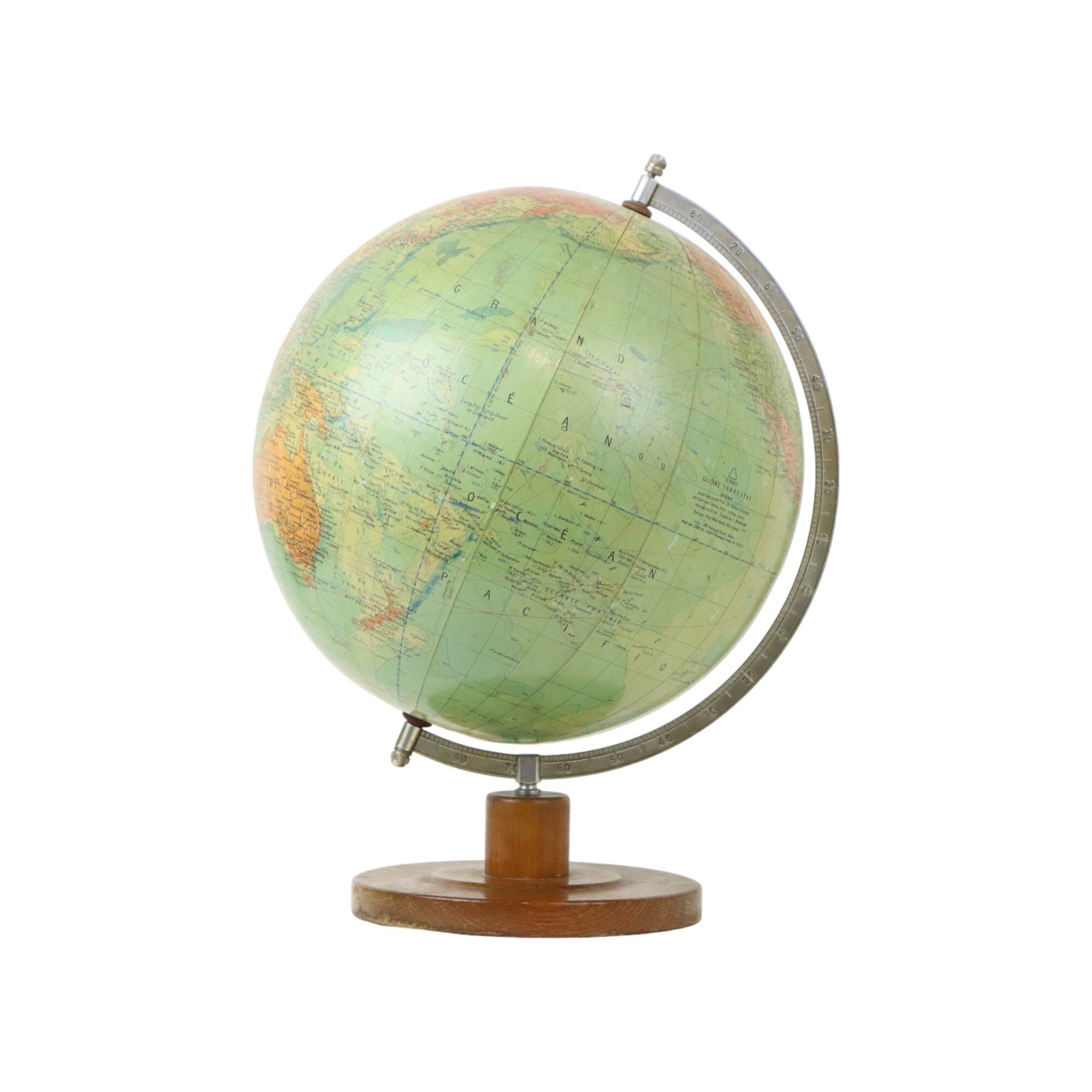 Vintage globe with oak base Dr Arthur Krause 1950s