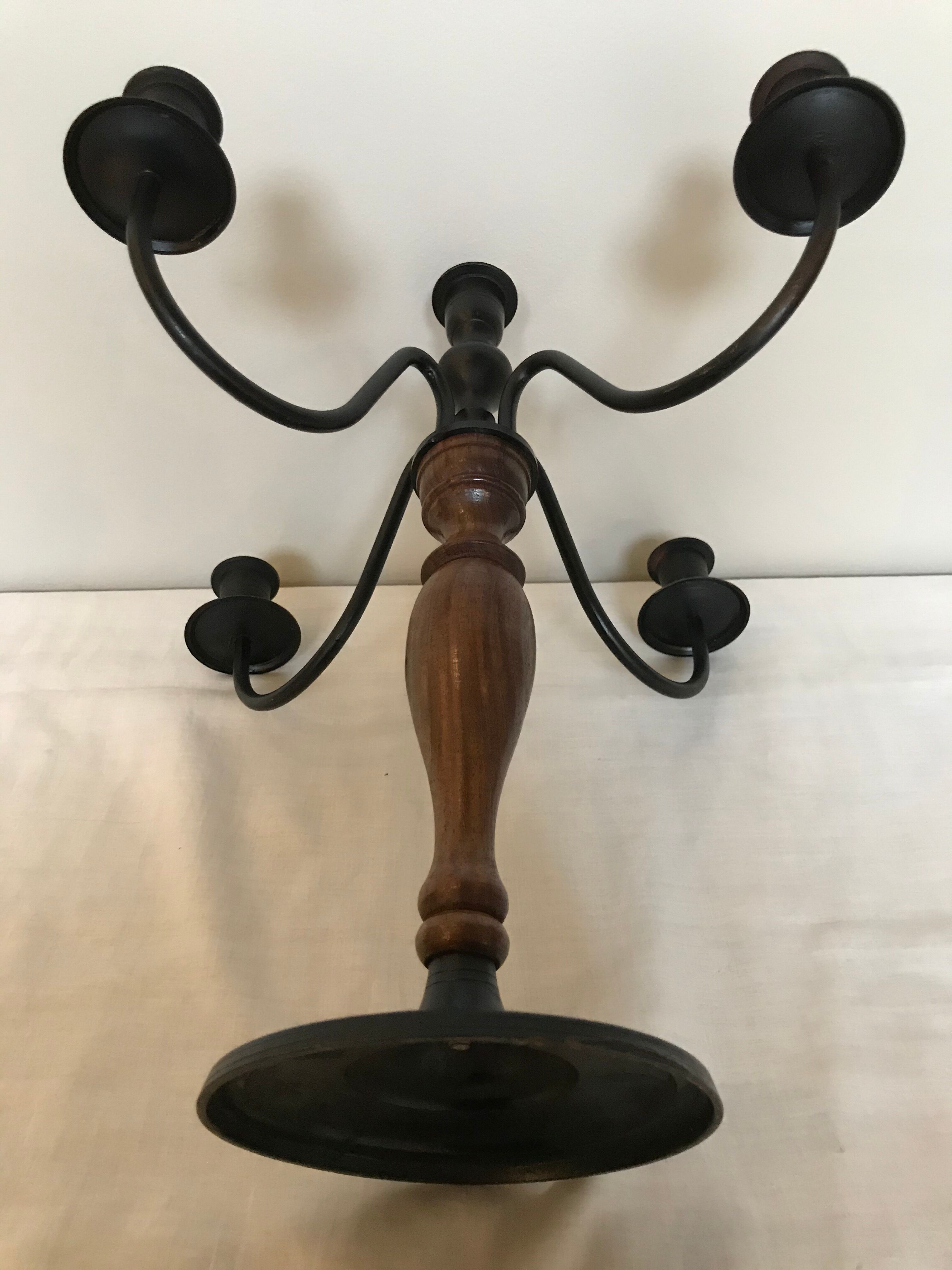Wooden chandelier and black metal 4 branches