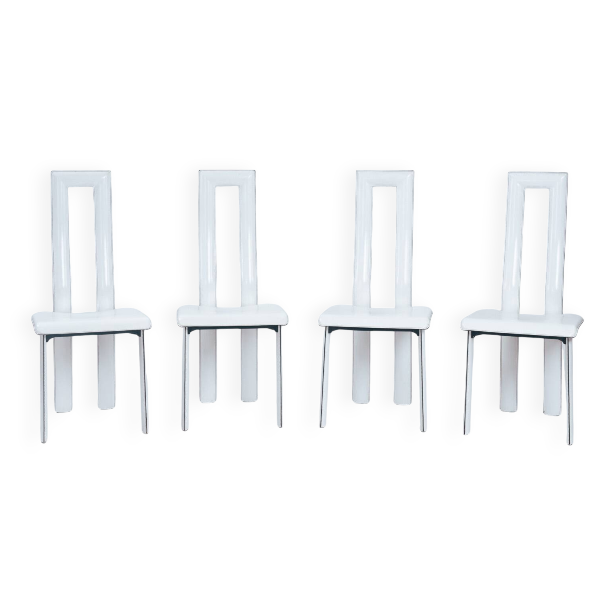 Italian Ycami white leather sculptural highback chairs, 1980s