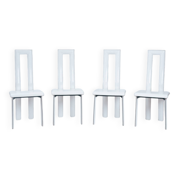 Chaises italiennes sculpturales à dossier haut en cuir blanc Ycami, années 1980