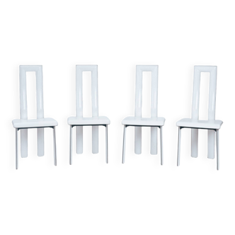 Chaises italiennes sculpturales à dossier haut en cuir blanc Ycami, années 1980