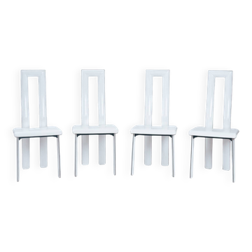 Italian Ycami white leather sculptural highback chairs, 1980s