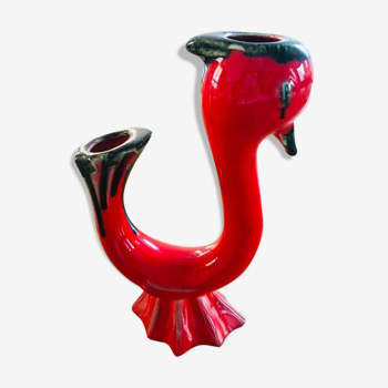 Vase red duck bird head and green flamed 50s/60s