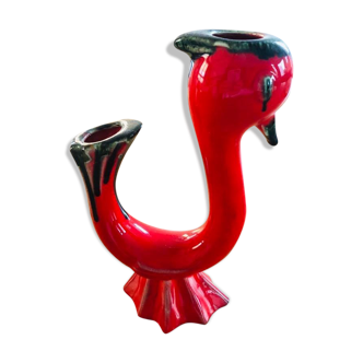 Vase red duck bird head and green flamed 50s/60s