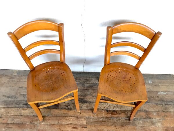 Paire de chaise en bois bistrot brasserie vintage rétro bohème hêtre clair