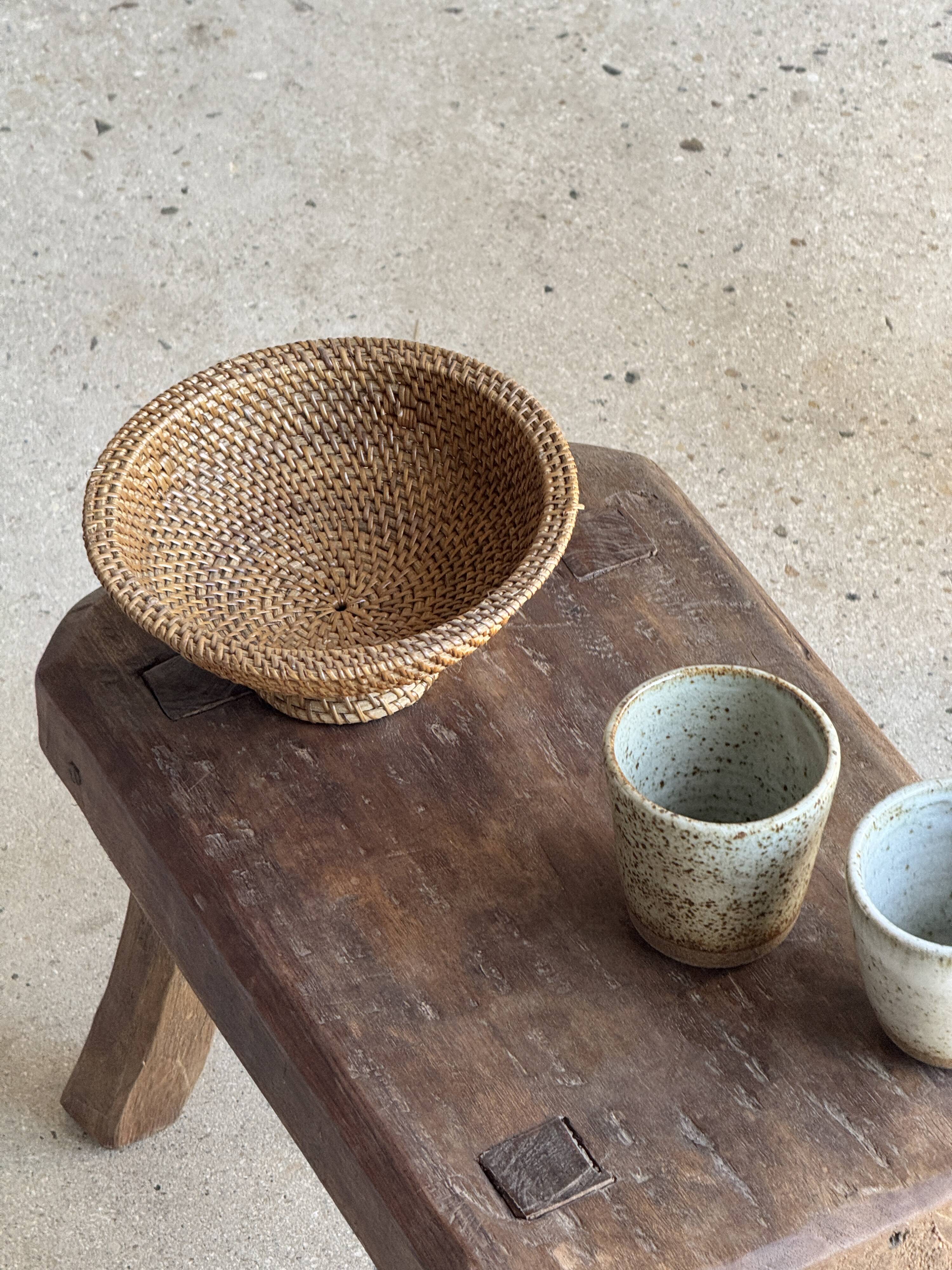 Small bowl on a pedestal made of woven Indonesian rattan D18 H9