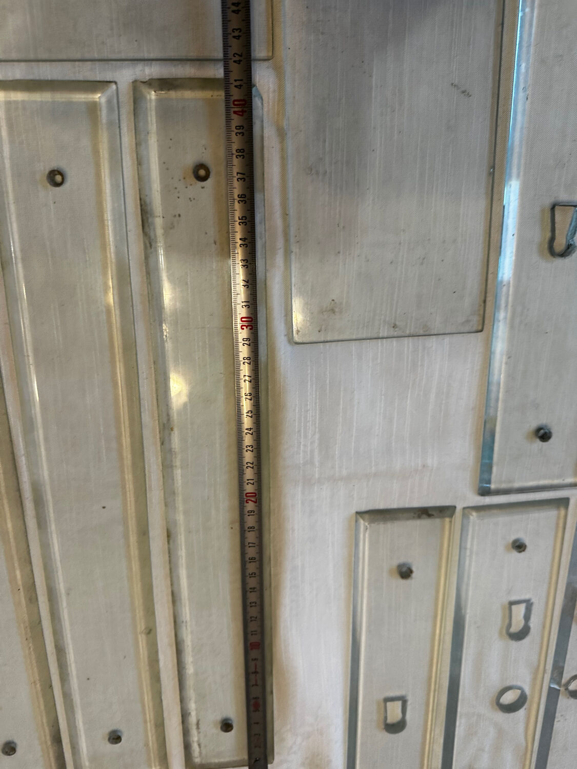 11 bevelled glass cleanliness plaques + 4 Art Deco glass plaques