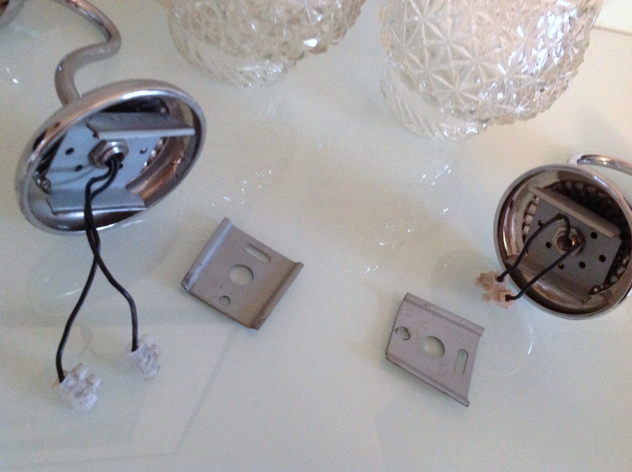 Pair of structured glass and chrome metal, 60s