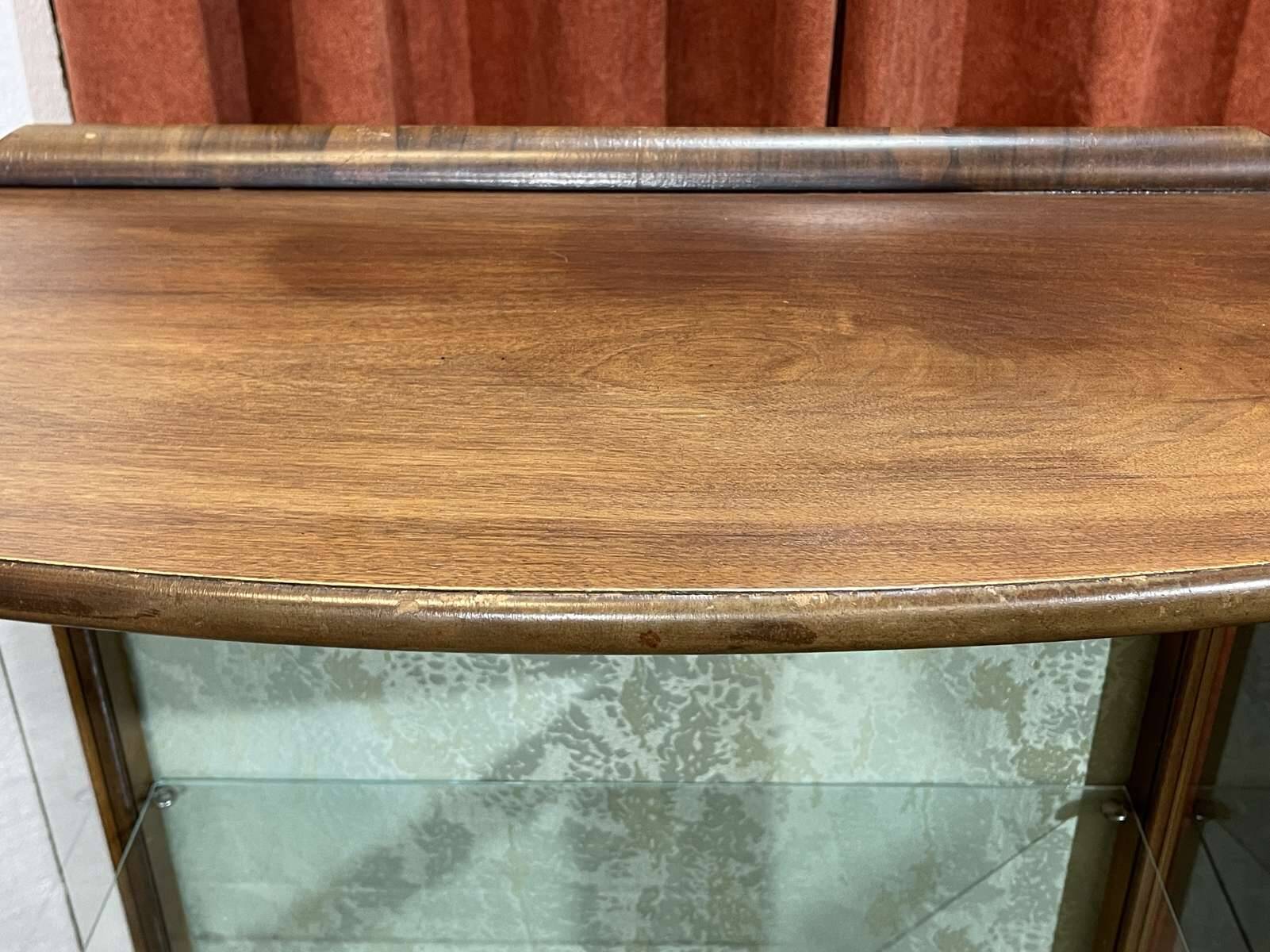 1950s English walnut display cabinet
