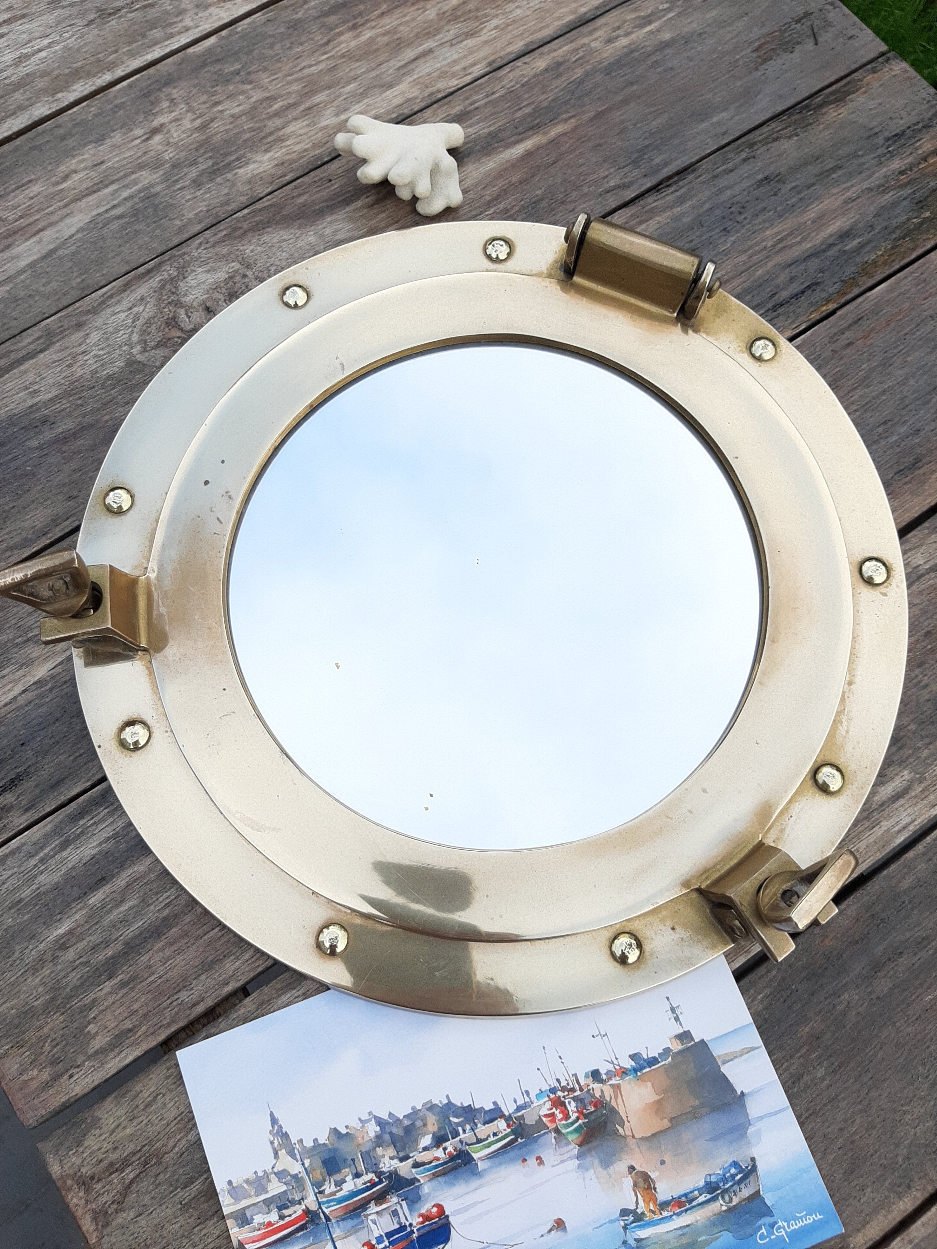Brass porthole mirror