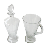 Old wine decanter and matching water pitcher - Crystal - Square model