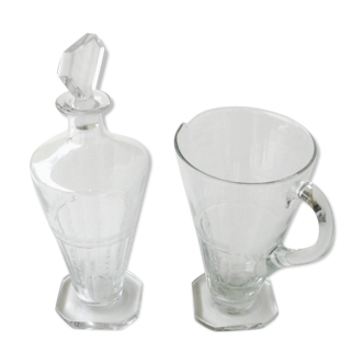 Old wine decanter and matching water pitcher - Crystal - Square model