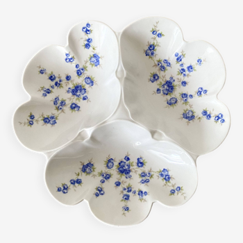 Plat 3 compartments en porcelaine Pillivuyt, fleurs bleues