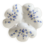 Plat 3 compartments en porcelaine Pillivuyt, fleurs bleues