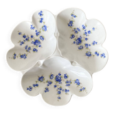 Pillivuyt porcelain 3-compartment dish, blue flowers