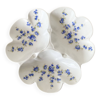 Pillivuyt porcelain 3-compartment dish, blue flowers