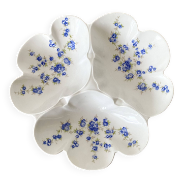 Pillivuyt porcelain 3-compartment dish, blue flowers