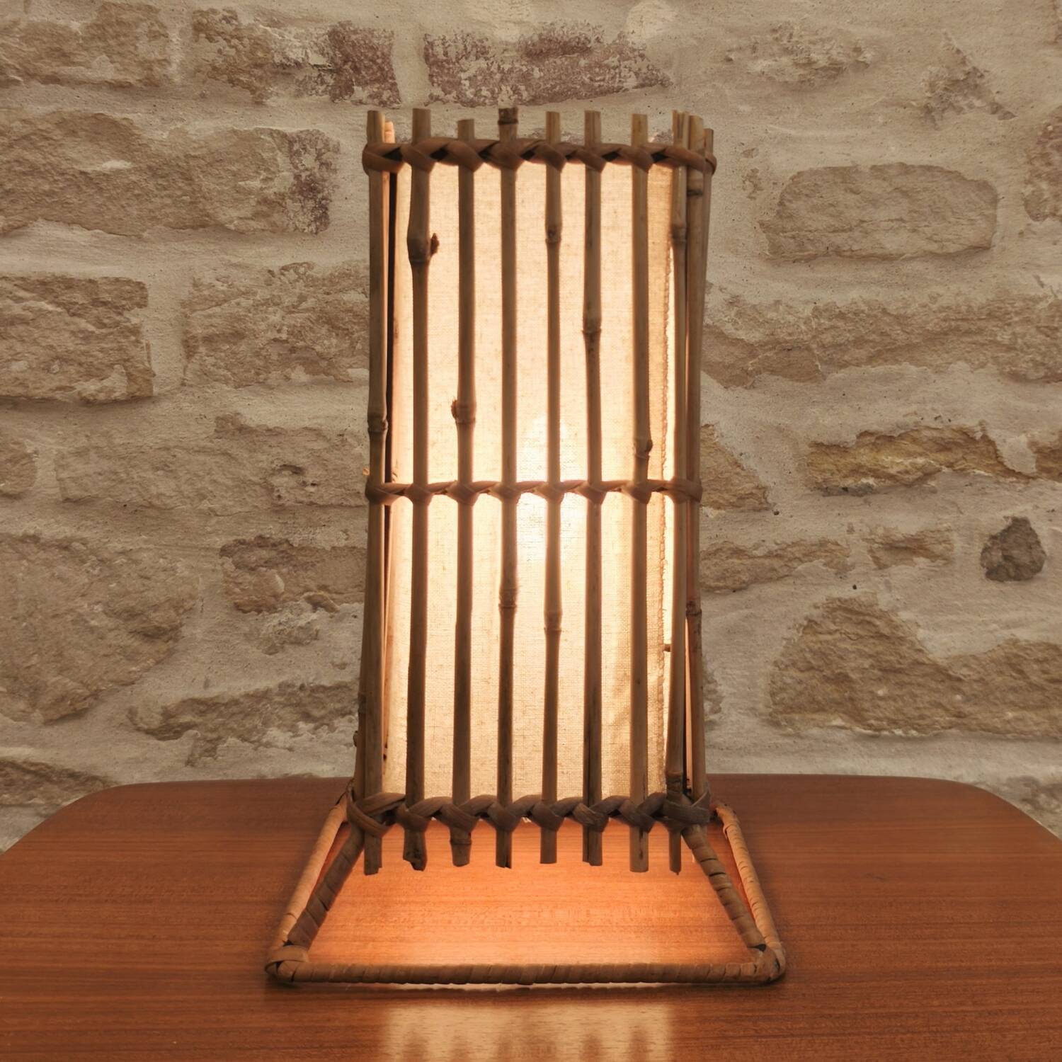 Modernist design table lamp, bamboo and metal