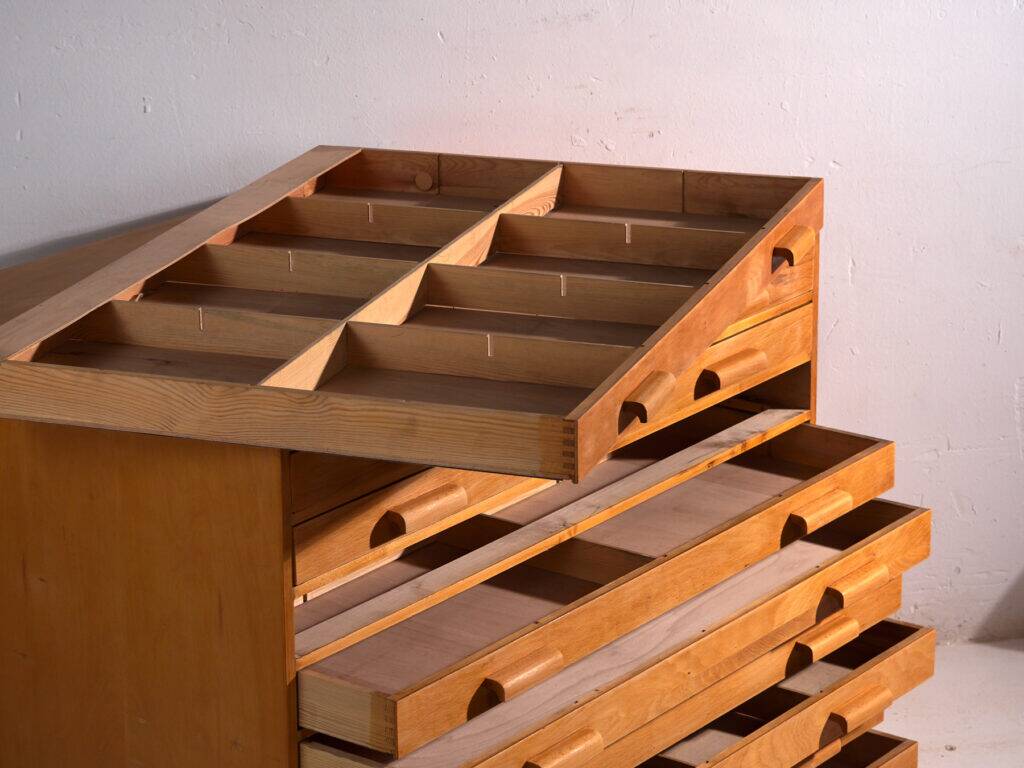 Antique plan cabinet made of beech wood – Slovakia, circa 1960