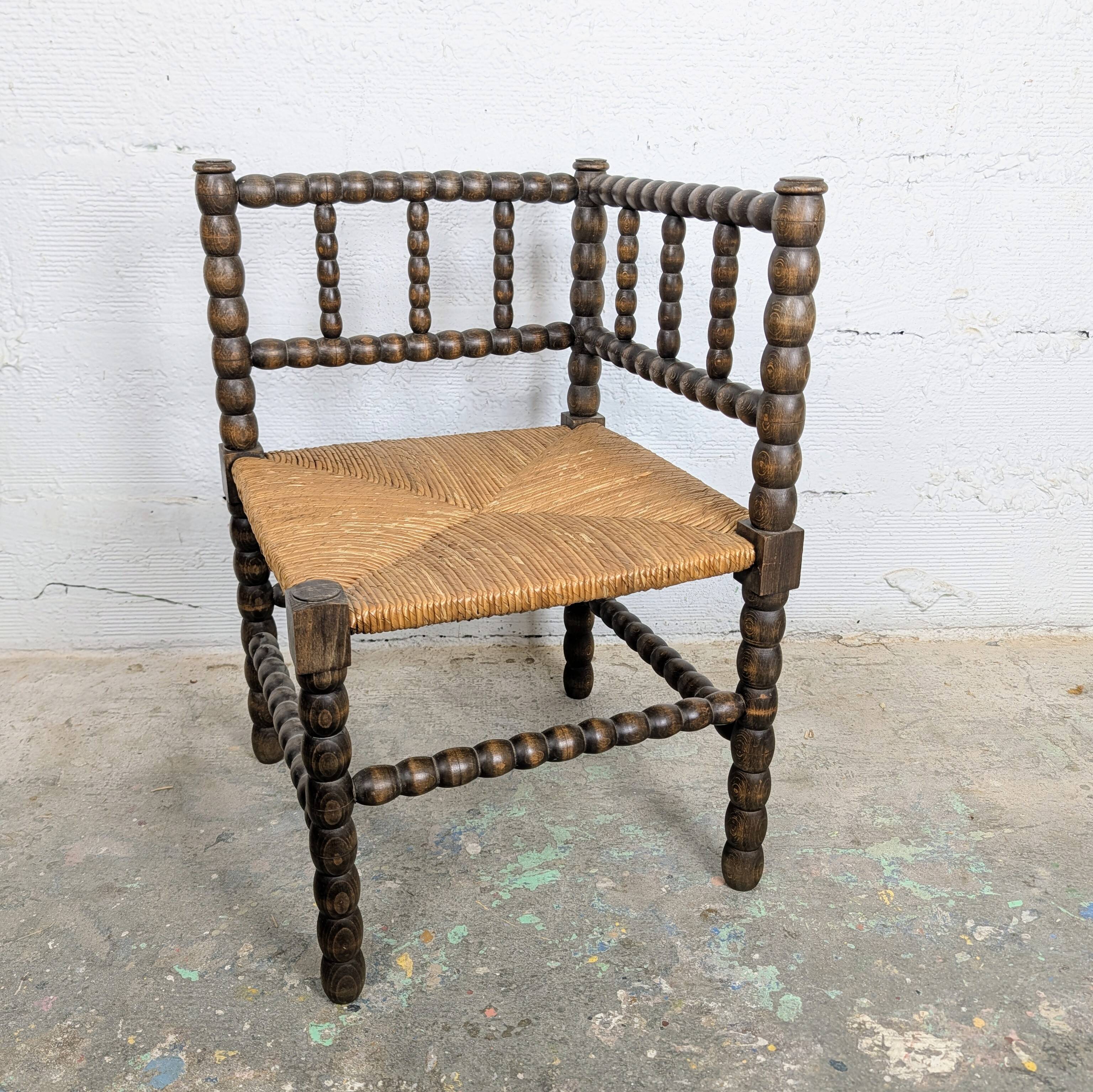 Turned wooden corner chair