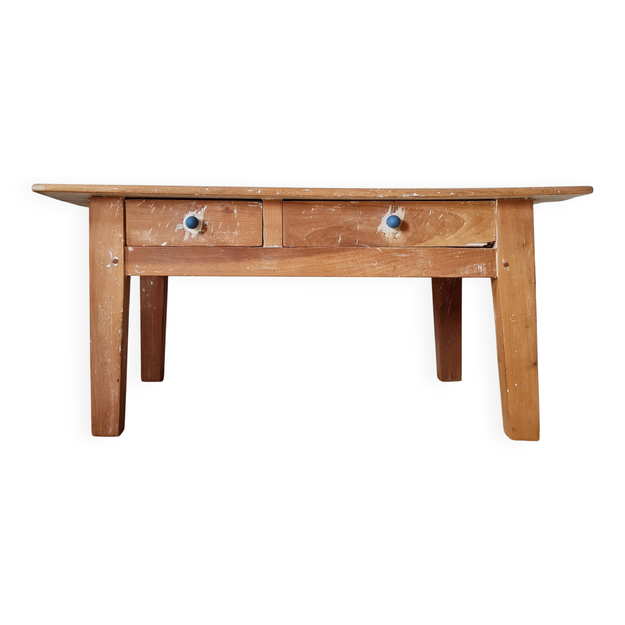 Table basse de ferme ancienne - 2 tiroirs