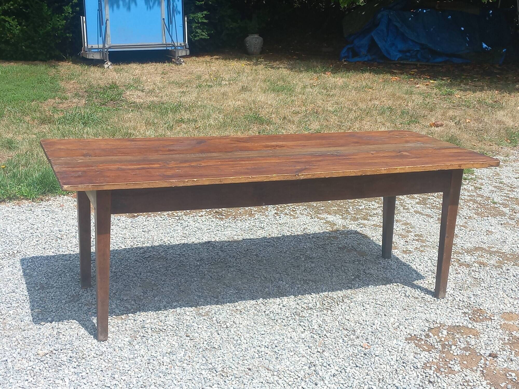 19th century farmhouse table in oak and poplar with spindle legs 198cm