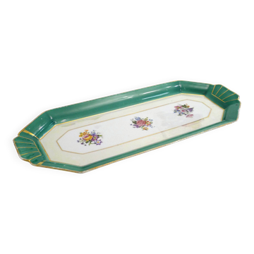 Art Deco floral iridescent cake dish in Limoges porcelain