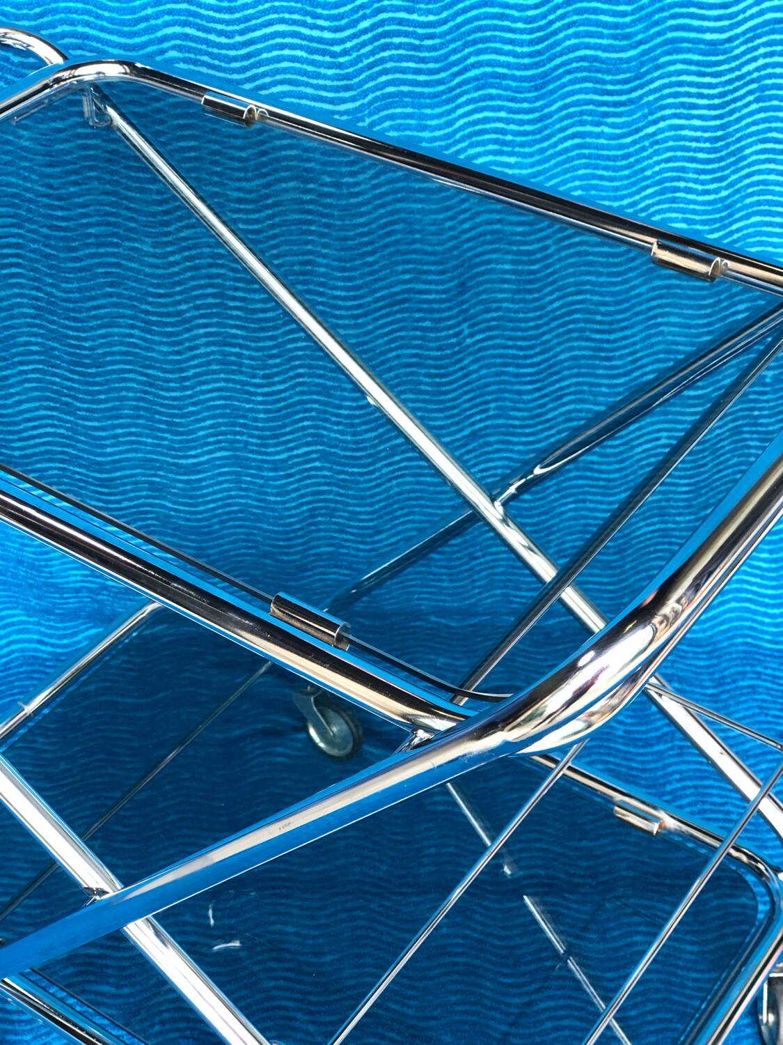 Vintage folding server 1970 with 2 smoked glass trays