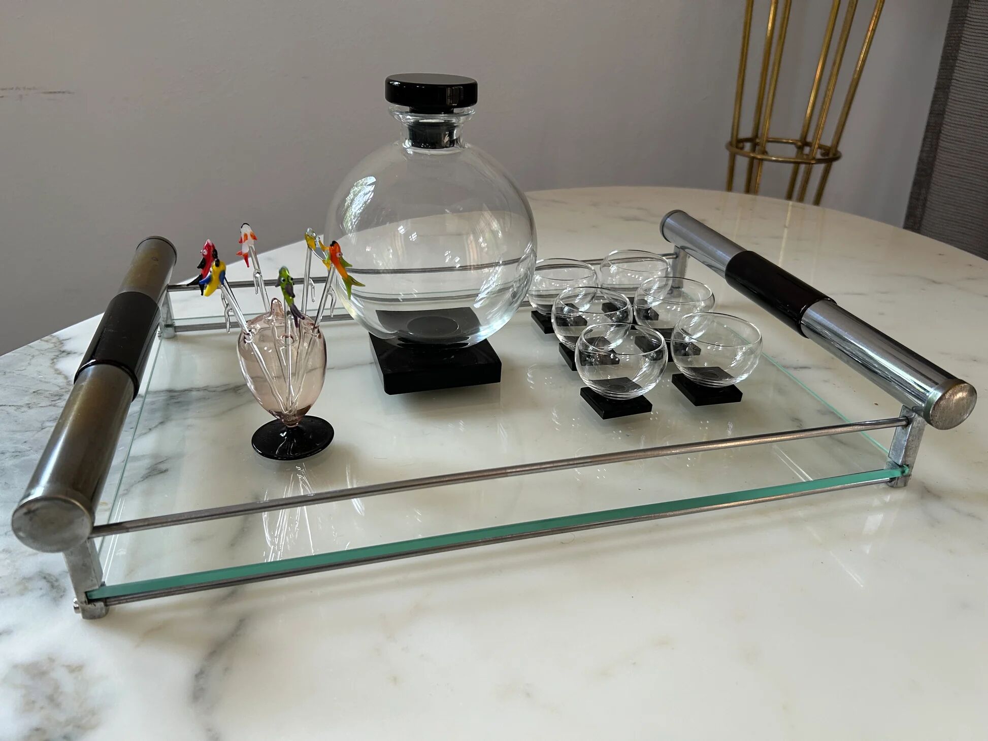 Art Deco liqueur service with a decanter and 6 glasses, in the style of Willem Jacob Rozendaal, Netherlands 1930s.