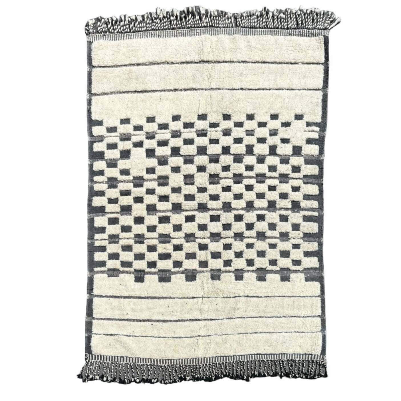 Magnificent Moroccan Beni Ouarain Berber Rug - White and Gray - Dimensions 205x320 cm
