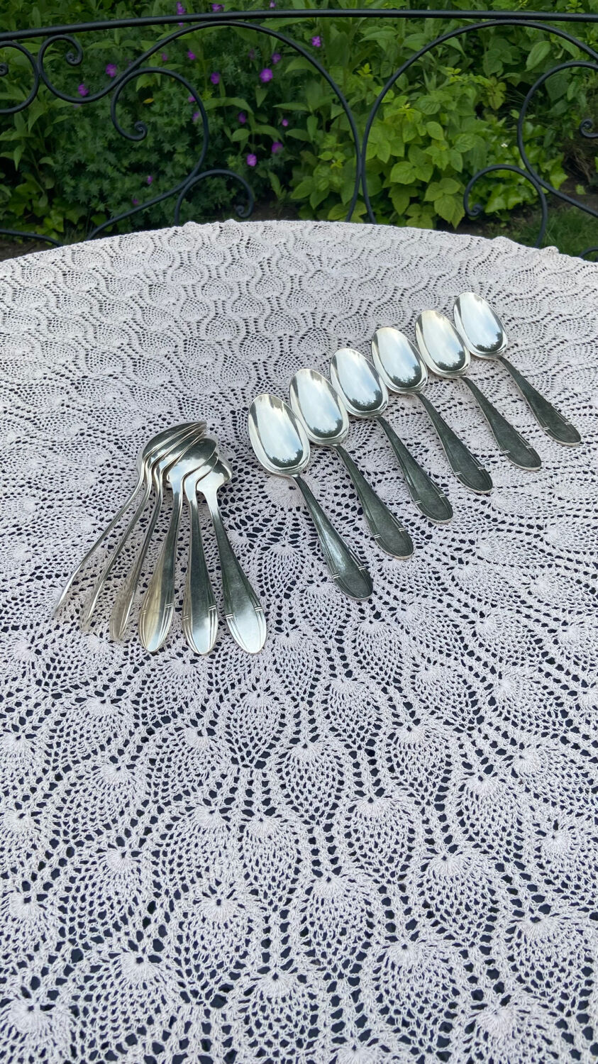 Set of 12 forks and 12 spoons Orbrille silver metal 1950 vintage