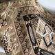 Vintage handmade beige and brown bedspread with fringes