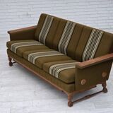 1970s, Danish 3-seater sofa, furniture wool, solid oak wood.