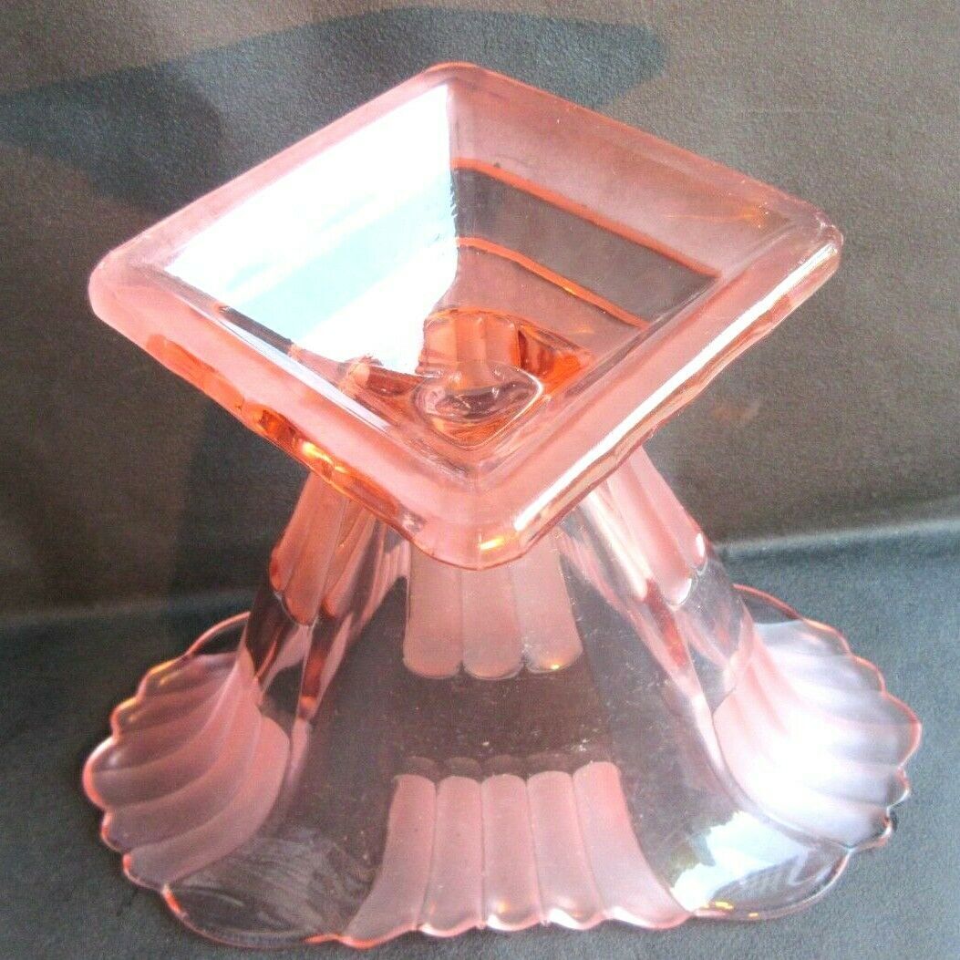 Large fan vase, glass, bright pink and frosted, Art Deco