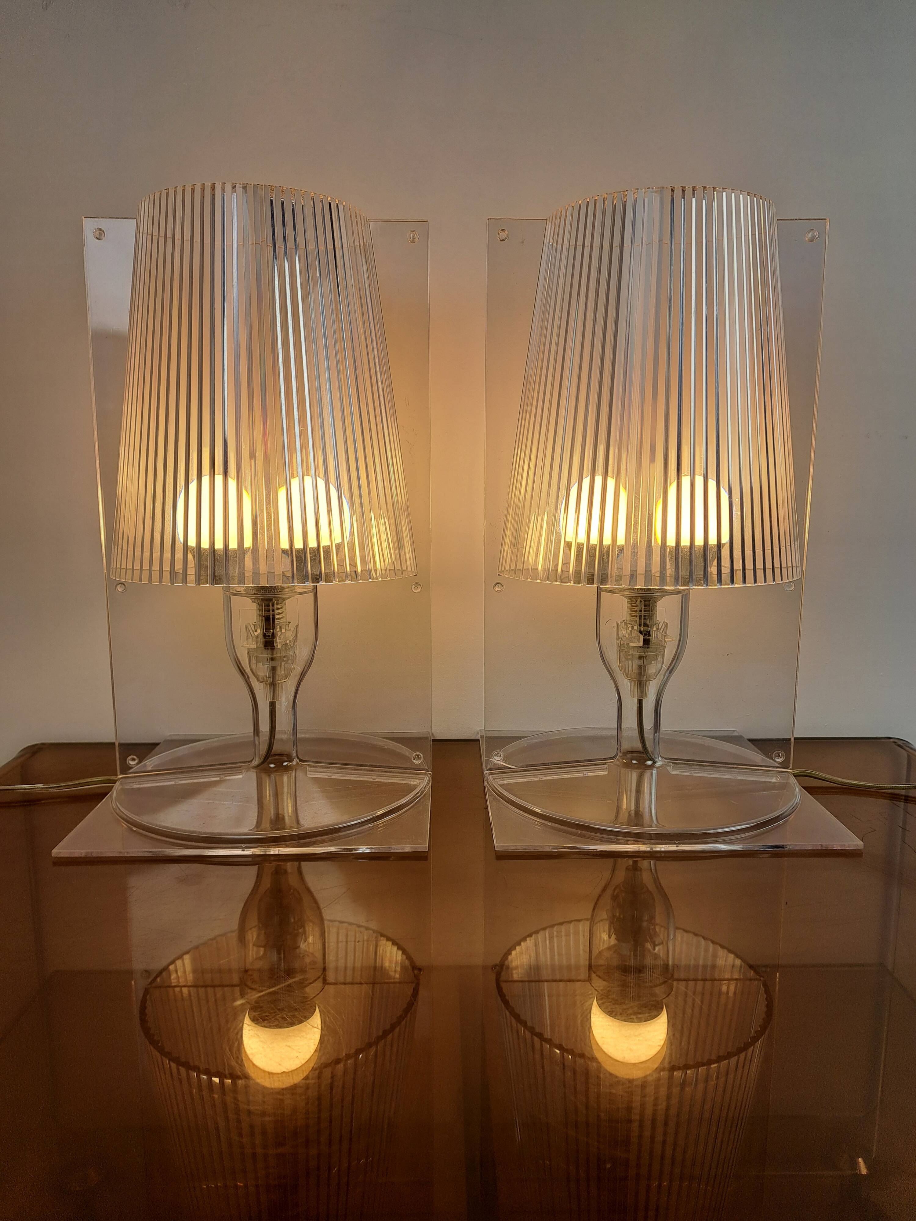 Pair of vintage Take plexiglass bedside lamps by Kartell