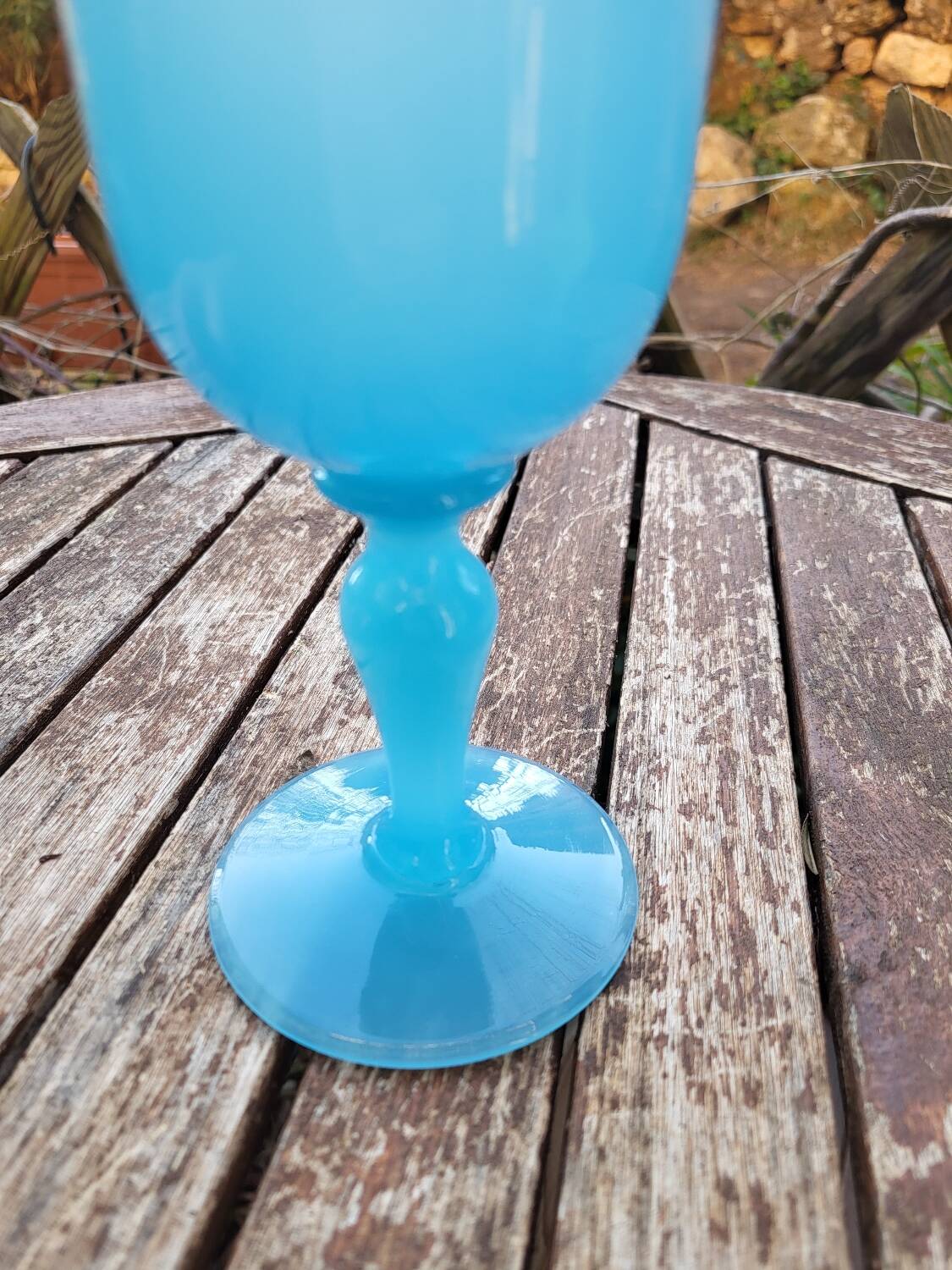 Blue opaline chalice vase