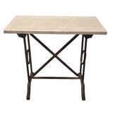 Table d'appoint en fer forgé avec plateau en travertin, années 1900