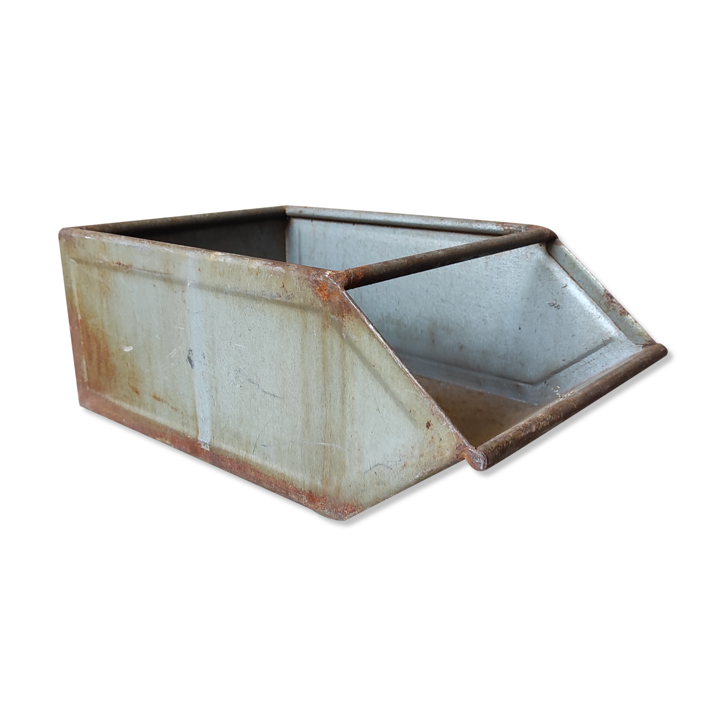 Old Valentini metal crate/locker with vintage industrial stackable spout