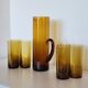 Vintage orangeade service in amber blown glass decanter & 6 glasses